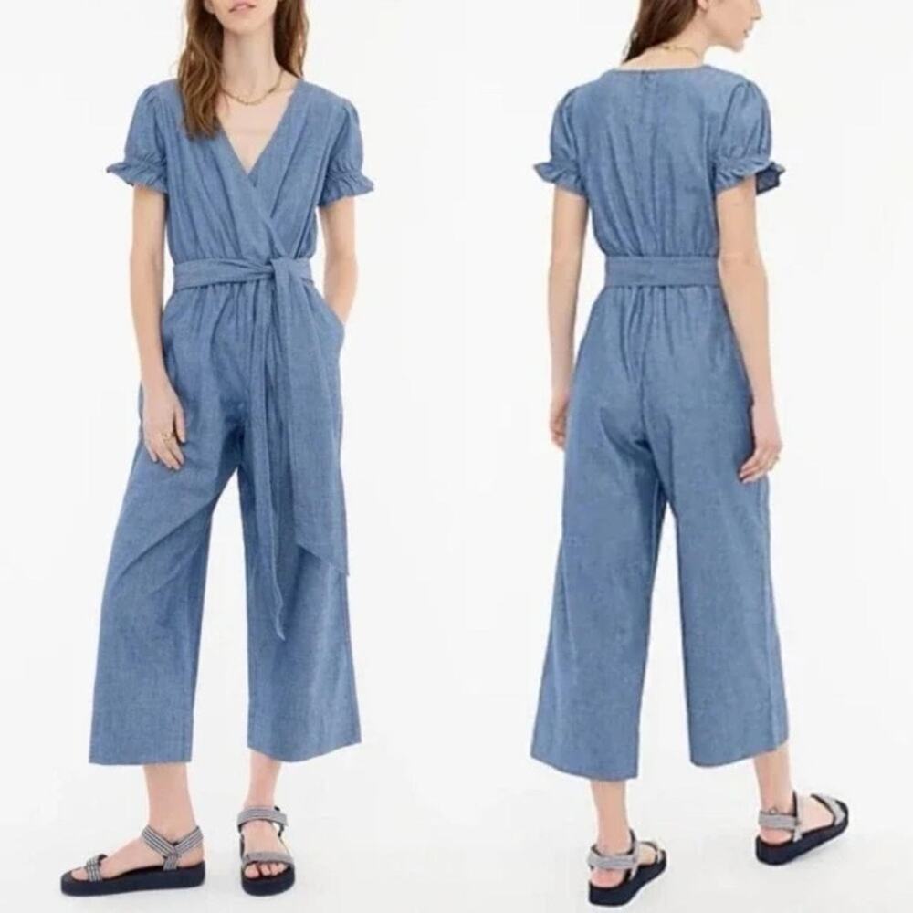 J. Crew Chambray Ruffle Sleeve Belted Wide Leg Jumpsuit, Women’s 8T